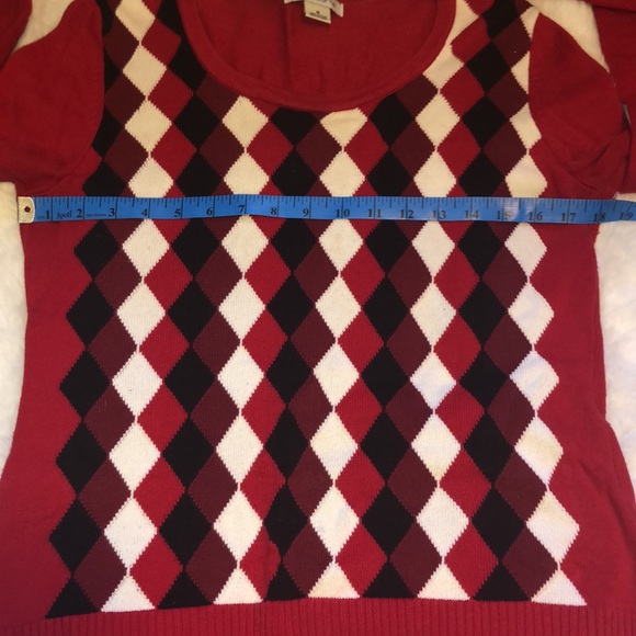 Ladies Red/White/BlackArgyle Sweater M - Picture 9 of 9